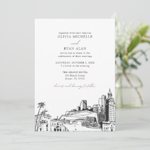 Invitation Moderne Miami Skyline Mariage noir et blanc