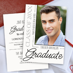Invitation Moderne Minimal 1 Photo Graduation noir et blanc