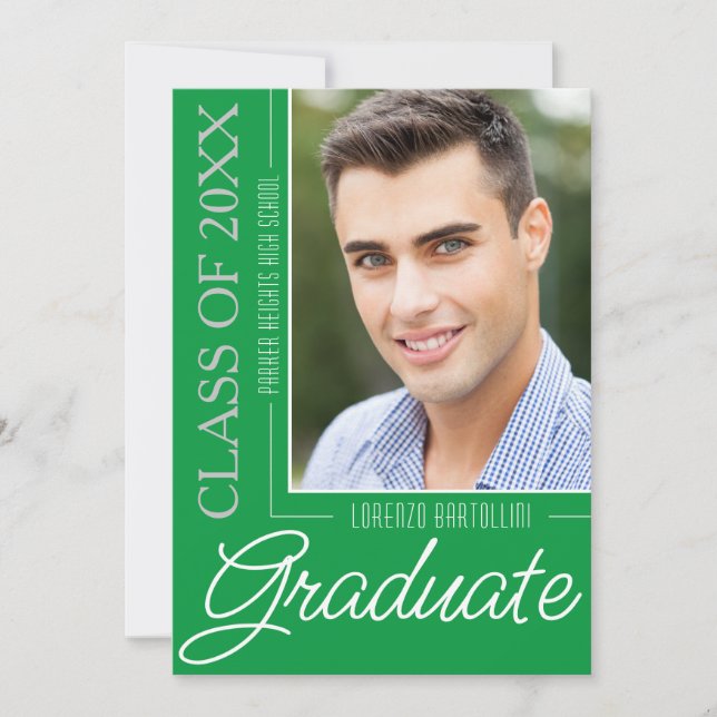 Invitation Moderne Minimal 1 Photo Kelly Green Graduation (Devant)