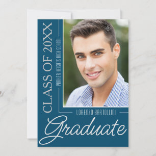 Invitation Moderne Minimal 1 Photo Turquoise Aqua Graduation 