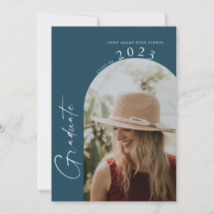 Invitation Moderne Minimal 2 Photo Marine Blue Graduation Par