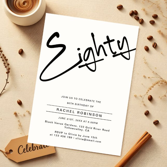 Invitation Moderne minimal Adulte 80e fête d'anniversaire (Créateur téléchargé)