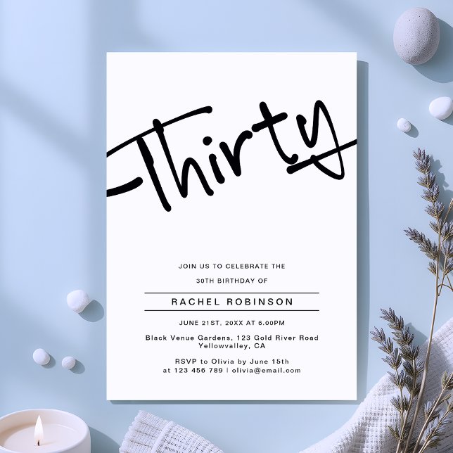 Invitation Moderne minimal Adulte Trente 30e fête d'anniversa (Créateur téléchargé)