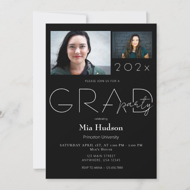 Invitation Moderne Minimal Alors & Maintenant 2 Photo Graduat (Devant)