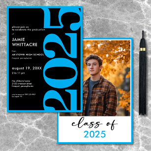 Invitation Moderne minimal Blue Typography Graduation Party