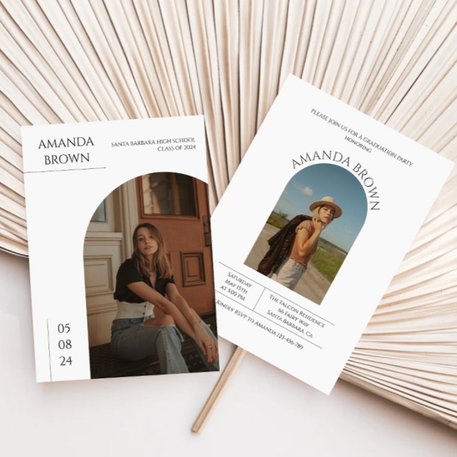 Invitation Moderne minimal deux photo fête de graduation (Créateur téléchargé)