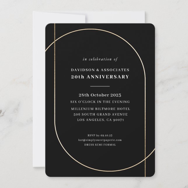 Invitation MODERNE MINIMAL entreprise événement or noir blanc (Devant)