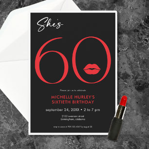 Invitation Moderne minimal lèvres rouges Elle a soixante ans