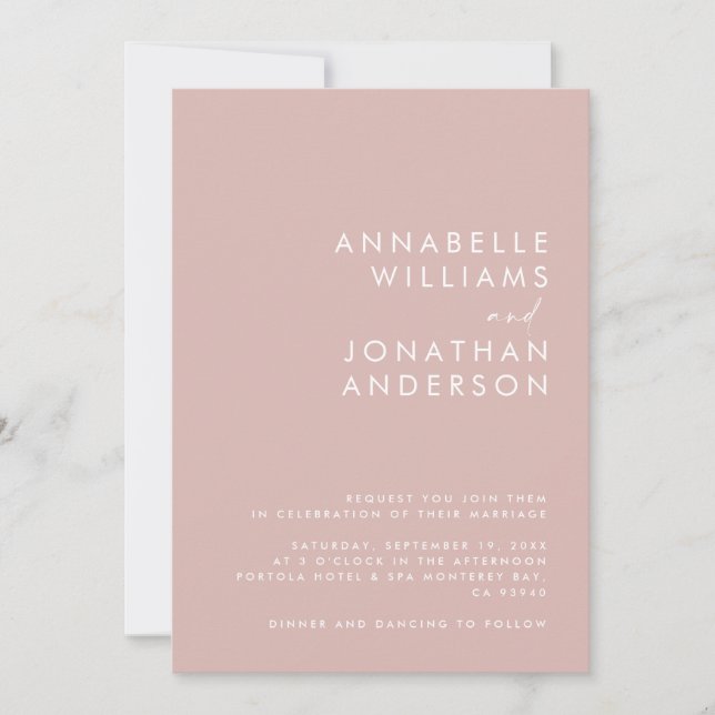 Invitation Moderne Minimal Mariage rose simple Détails QR Cod (Devant)