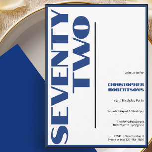 Invitation Moderne Minimaliste 72e Anniversaire Bleu et Noir