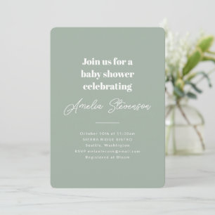 Invitation Moderne minimaliste Baby shower simple Sage Vert