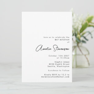Invitation Moderne minimaliste Bat mitzvah noir et blanc