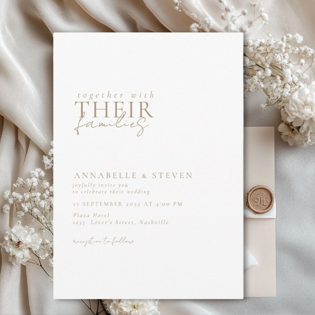 Invitation Moderne, minimaliste, blanc, Mariage (Modern, minimal, elegant, handwriting font, white + brown Wedding Invitation.)