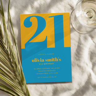 Invitation Moderne minimaliste bleu jaune 21e anniversaire