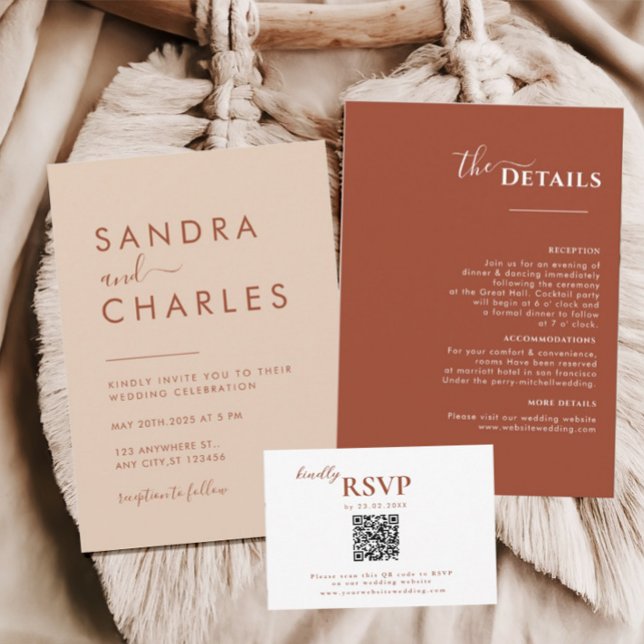 Invitation Moderne minimaliste Boho mariage en terre cuite (Créateur téléchargé)
