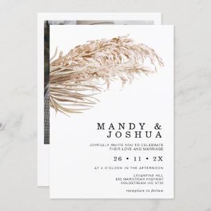 Invitation Moderne minimaliste Boho Palm Pampas Mariage en he