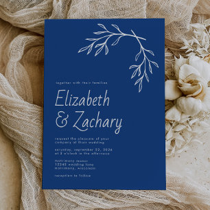 Invitation Moderne minimaliste Botanique Indigo Mariage bleu