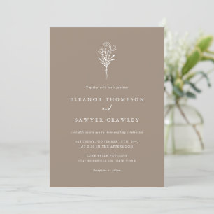 Invitation Moderne minimaliste bouquet floral Taupe Mariage
