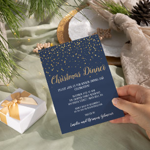 Invitation Moderne minimaliste Dîner de Noël Confetti Bleu