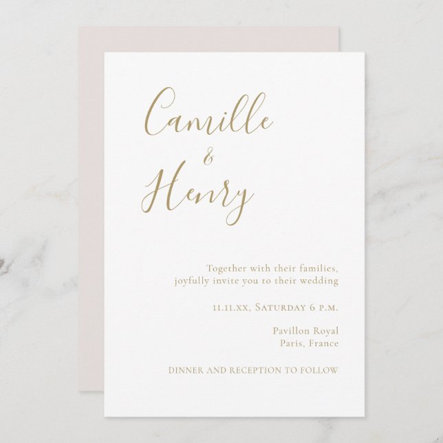Invitation Moderne minimaliste écrit à la main Mariage blanc  (Devant / Derrière)
