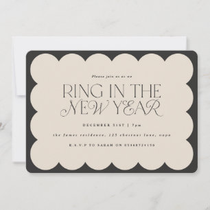 Invitation Moderne minimaliste élégant noir retro bord ondulé