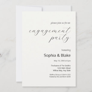 Invitation Moderne Minimaliste Fête de Fiançailles Blanc Cass