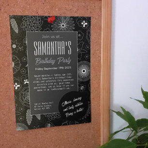 Invitation Moderne minimaliste Floral Bleu & Motif violet