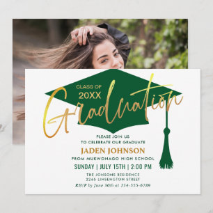 Invitation Moderne minimaliste Golden Green Graduation Party