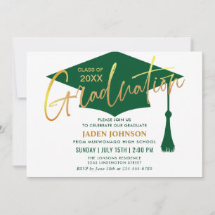 Invitation Moderne minimaliste Golden Green Graduation Party