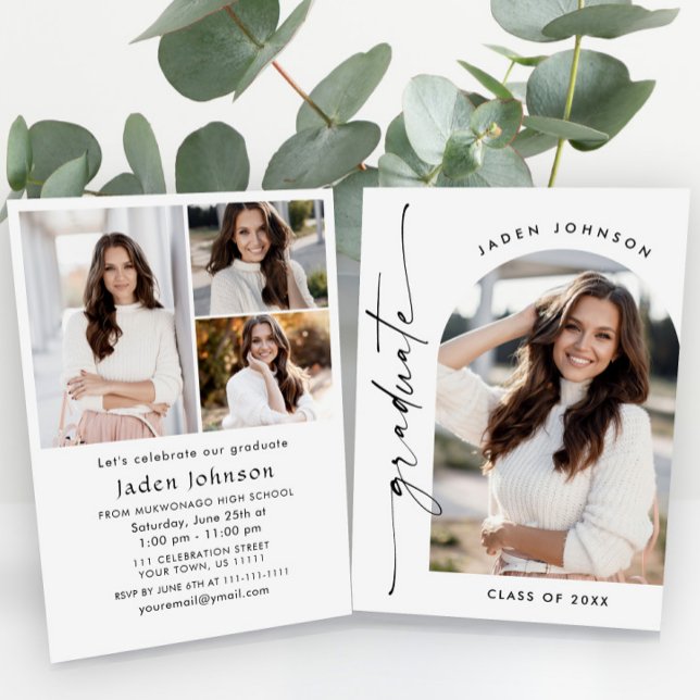 Invitation Moderne minimaliste Grad 4e PHOTO Graduation Party (Créateur téléchargé)