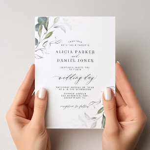 Invitation Moderne minimaliste mariage de feuilles vertes