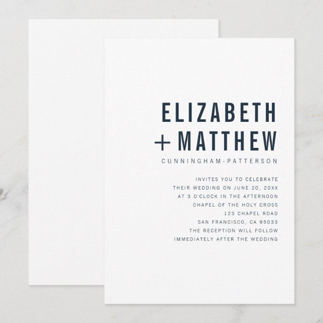 Invitation Moderne + minimaliste Mariage de typographie (Devant / Derrière)