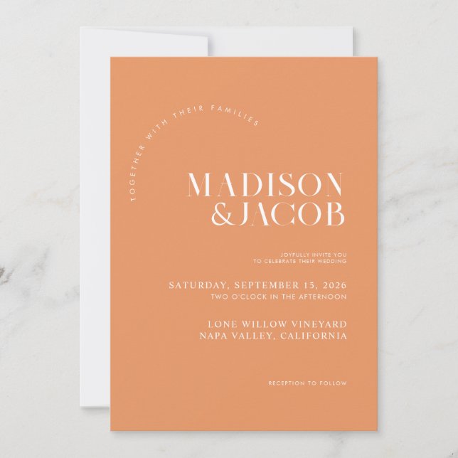 Invitation Moderne minimaliste Mariage d'écrasement d'abricot (Devant)