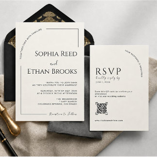 Invitation Moderne Minimaliste Mariage Editorial Ivoire