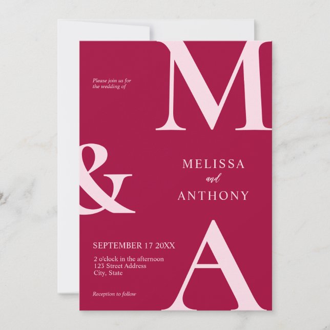 Invitation Moderne minimaliste Mariage Magenta (Devant)