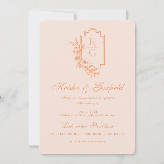 Invitation Moderne Minimaliste | Mariage Pêche et Rose (Devant)