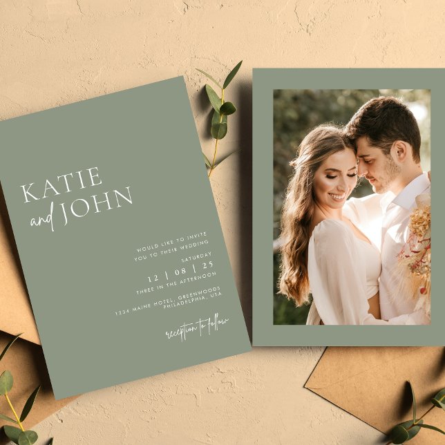 Invitation Moderne minimaliste Mariage vert Sage (Créateur téléchargé)