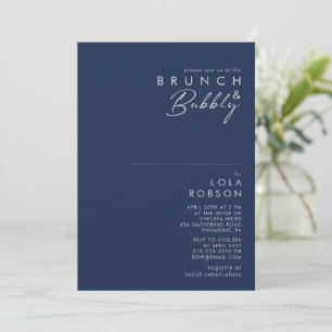 Invitation Moderne minimaliste Marine Bleu Argent Brunch et B