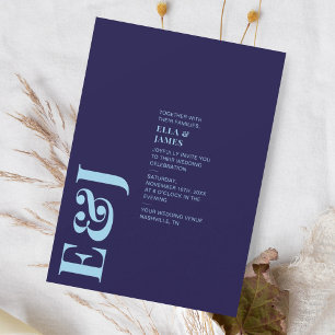 Invitation Moderne minimaliste Marine Mariage de monogramme b