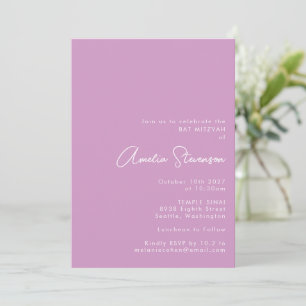 Invitation Moderne minimaliste mou violet simple Bat mitzvah