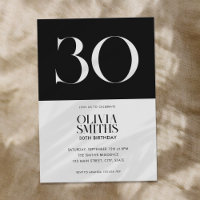 Moderne minimaliste noir et blanc 30e anniversaire