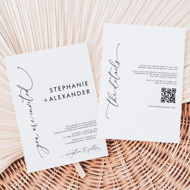 Invitation Moderne minimaliste noir et blanc Mariage de code  (Créateur téléchargé)