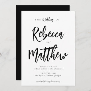 Invitation Moderne minimaliste noir Mariage de script blanc