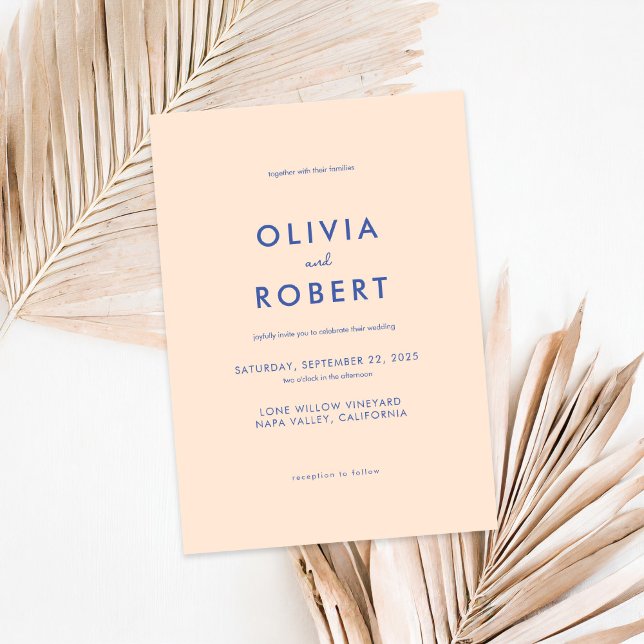 Invitation Moderne minimaliste Peach Mariage bleu (Créateur téléchargé)
