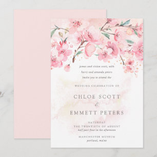 Invitation Moderne minimaliste rose cerisier Mariage Invi
