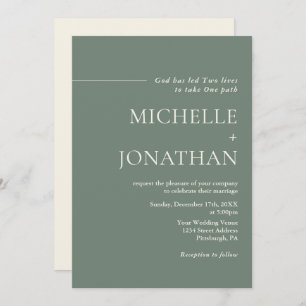 Invitation Moderne minimaliste Sage Vert Mariage chrétien