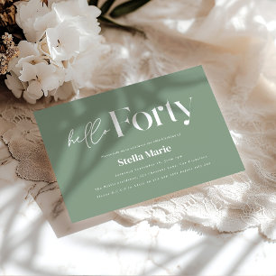 Invitation Moderne minimaliste sauge vert simple 40e annivers