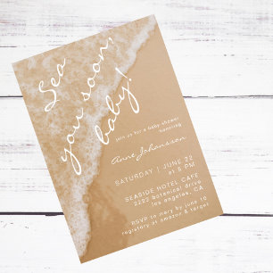 Invitation Moderne Minimaliste Sea You Soon Sable Plage Baby