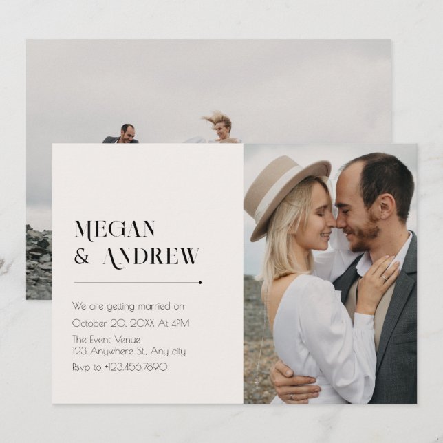 Invitation moderne minimaliste simple mariage photo (Devant / Derrière)
