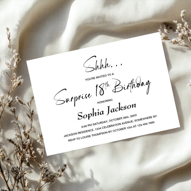 Invitation Moderne minimaliste Surprise 18ème anniversaire (Créateur téléchargé)